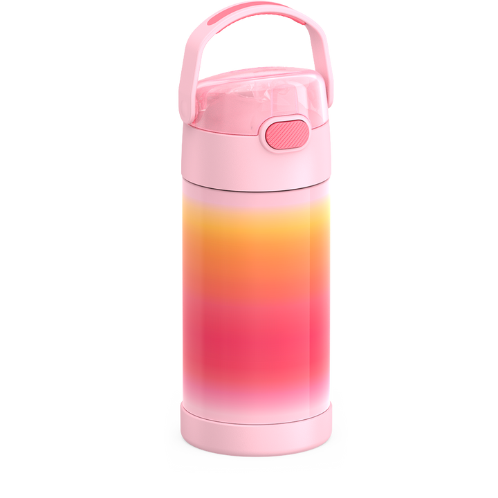 Thermos® 12oz FUNtainer® water bottle in Jungle Kingdom — angled view showing full profile