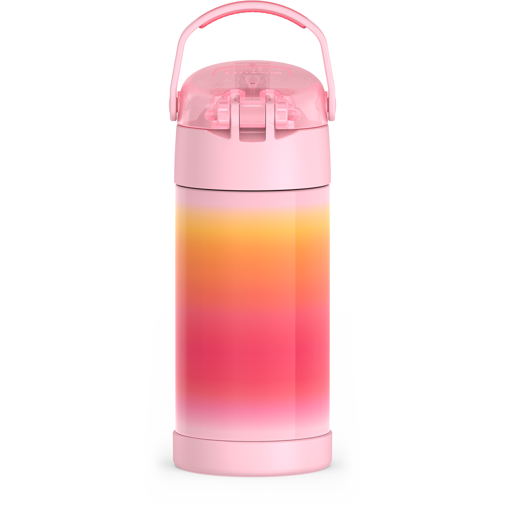 Thermos® 12oz FUNtainer® water bottle in Jungle Kingdom — back view showing handle and base