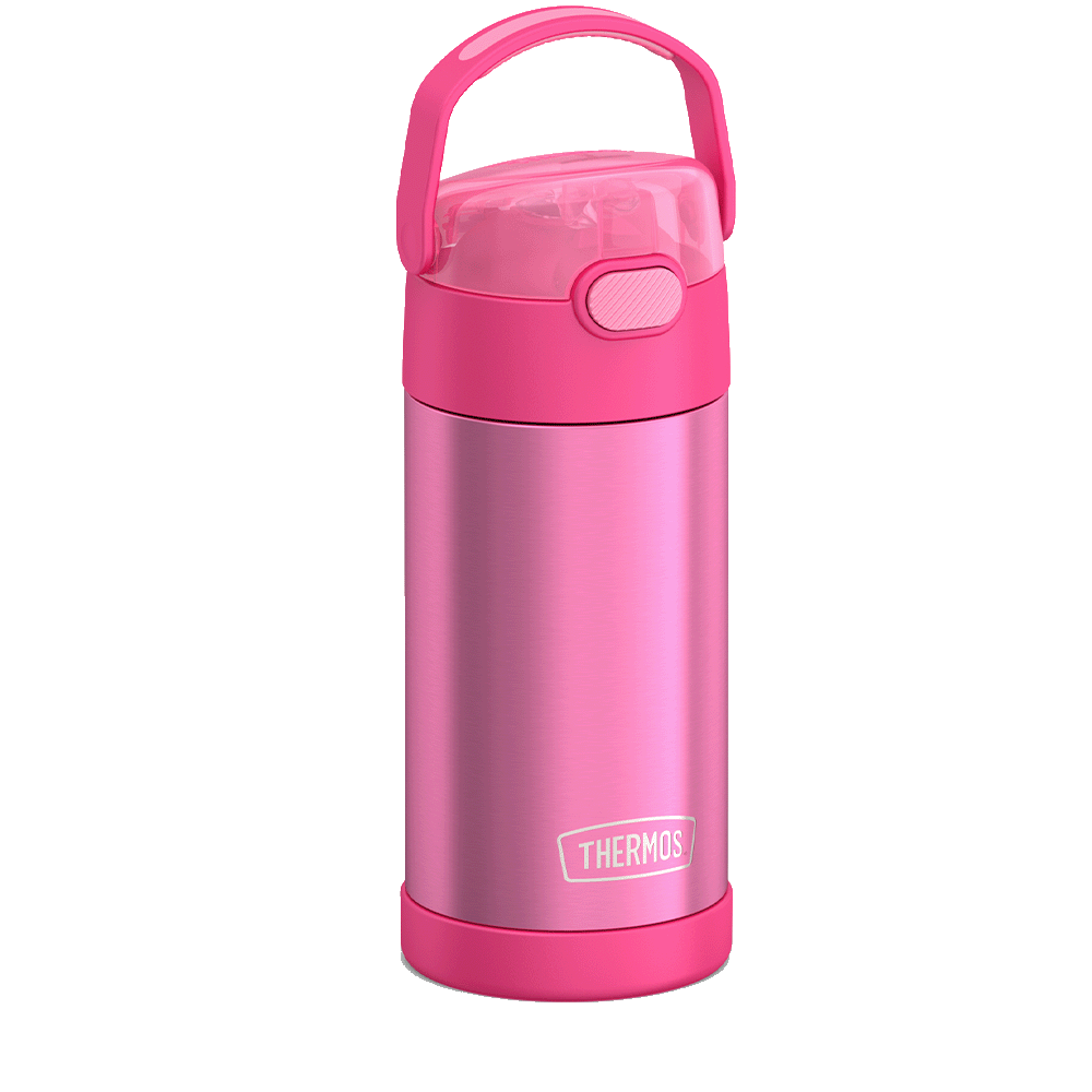 Thermos® 12oz FUNtainer® water bottle in Yellow/Green — angled view showing full profile
