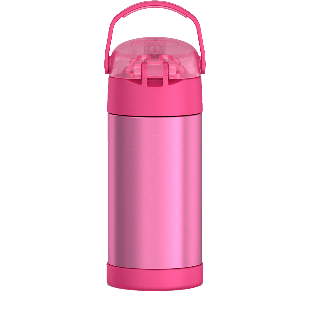 Thermos® 12oz FUNtainer® water bottle in Yellow/Green — back view showing handle and base