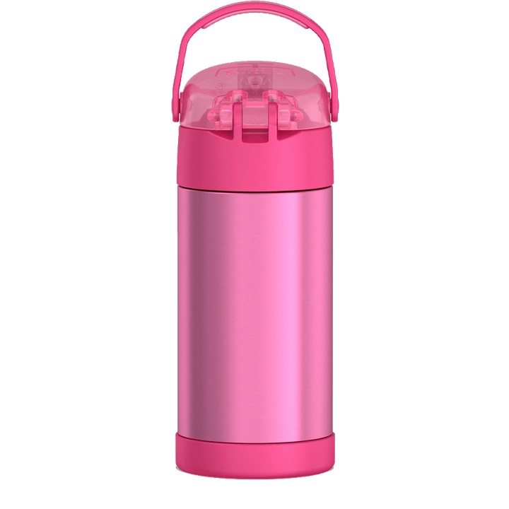 Thermos® 12oz FUNtainer® water bottle in Yellow/Green — back view showing handle and base