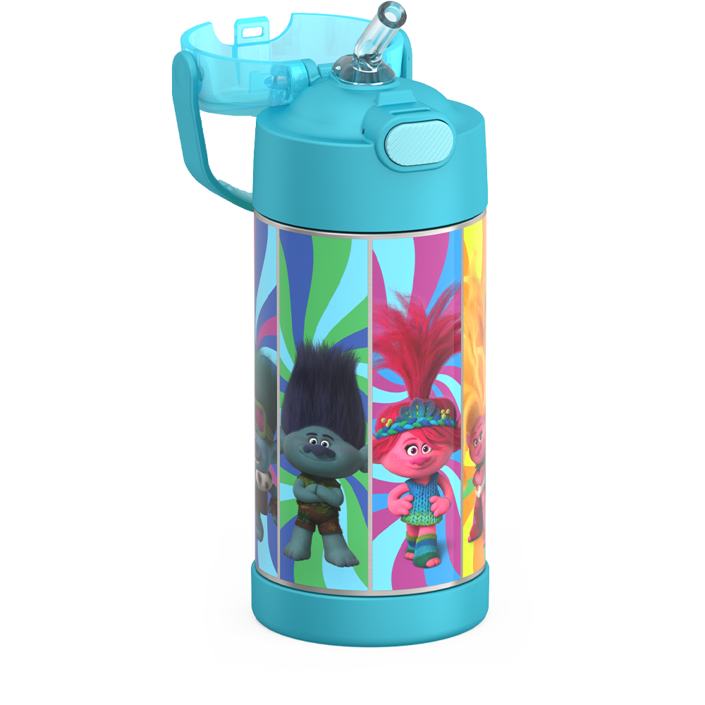 Thermos® 12oz FUNtainer® water bottle in Default Title — close-up of push-button straw lid