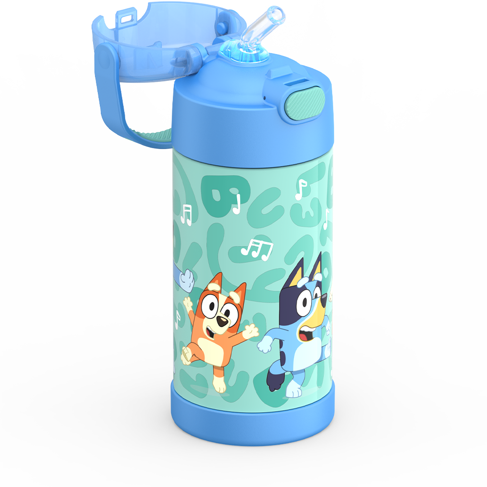 Thermos® 12oz FUNtainer® water bottle in Default Title — close-up of push-button straw lid