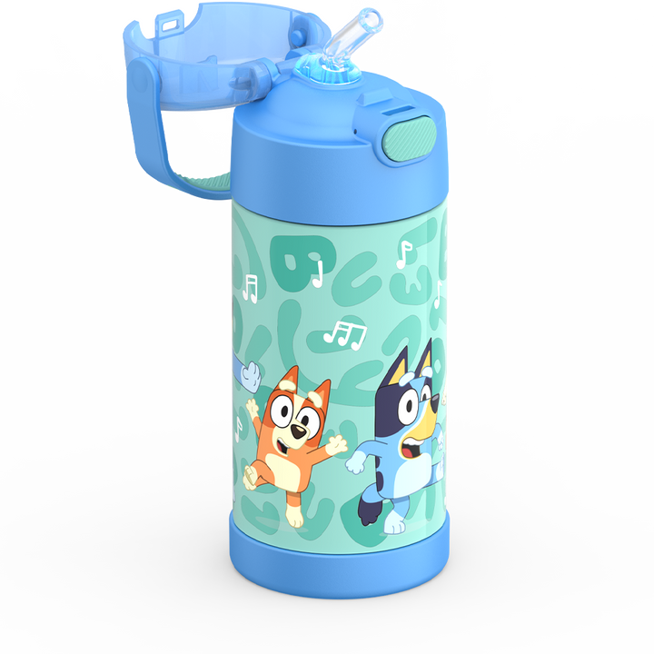 Thermos® 12oz FUNtainer® water bottle in Default Title — close-up of push-button straw lid