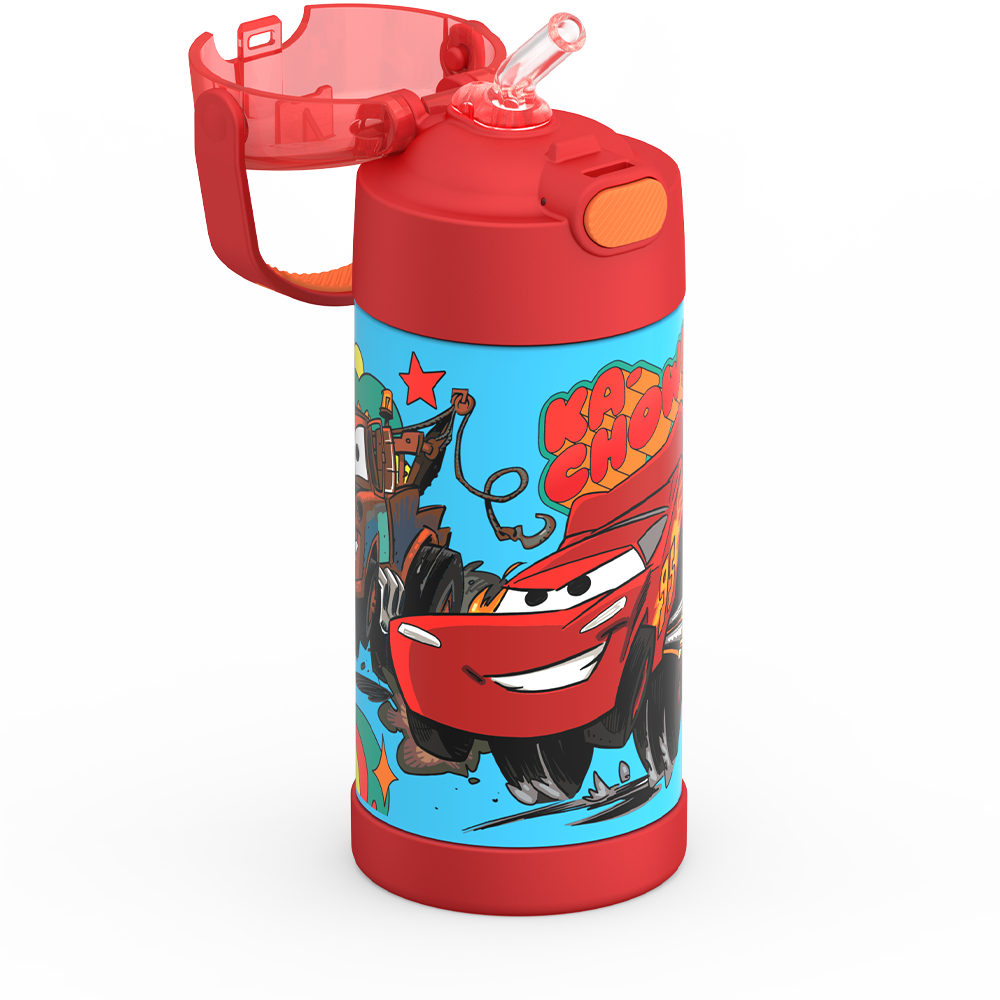Thermos® 12oz FUNtainer® water bottle in Default Title — close-up of push-button straw lid