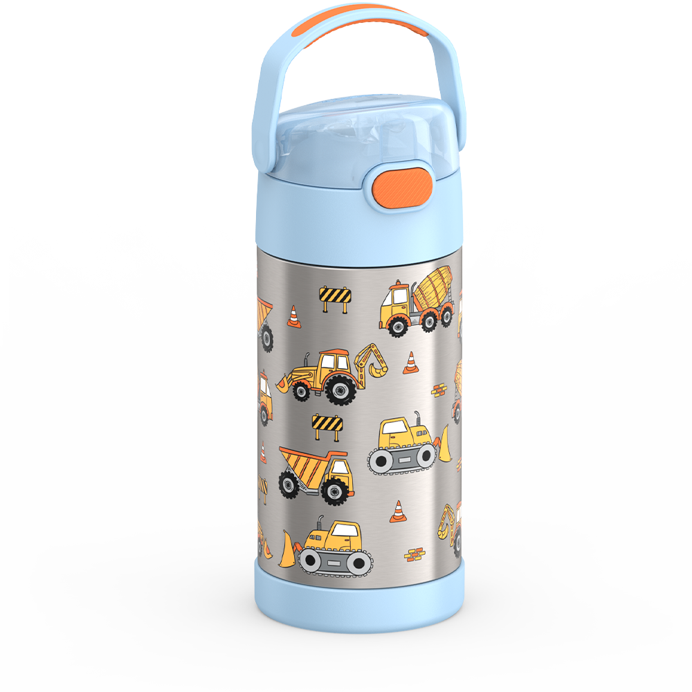 Thermos® 12oz FUNtainer® water bottle in Jungle Kingdom — angled view showing full profile