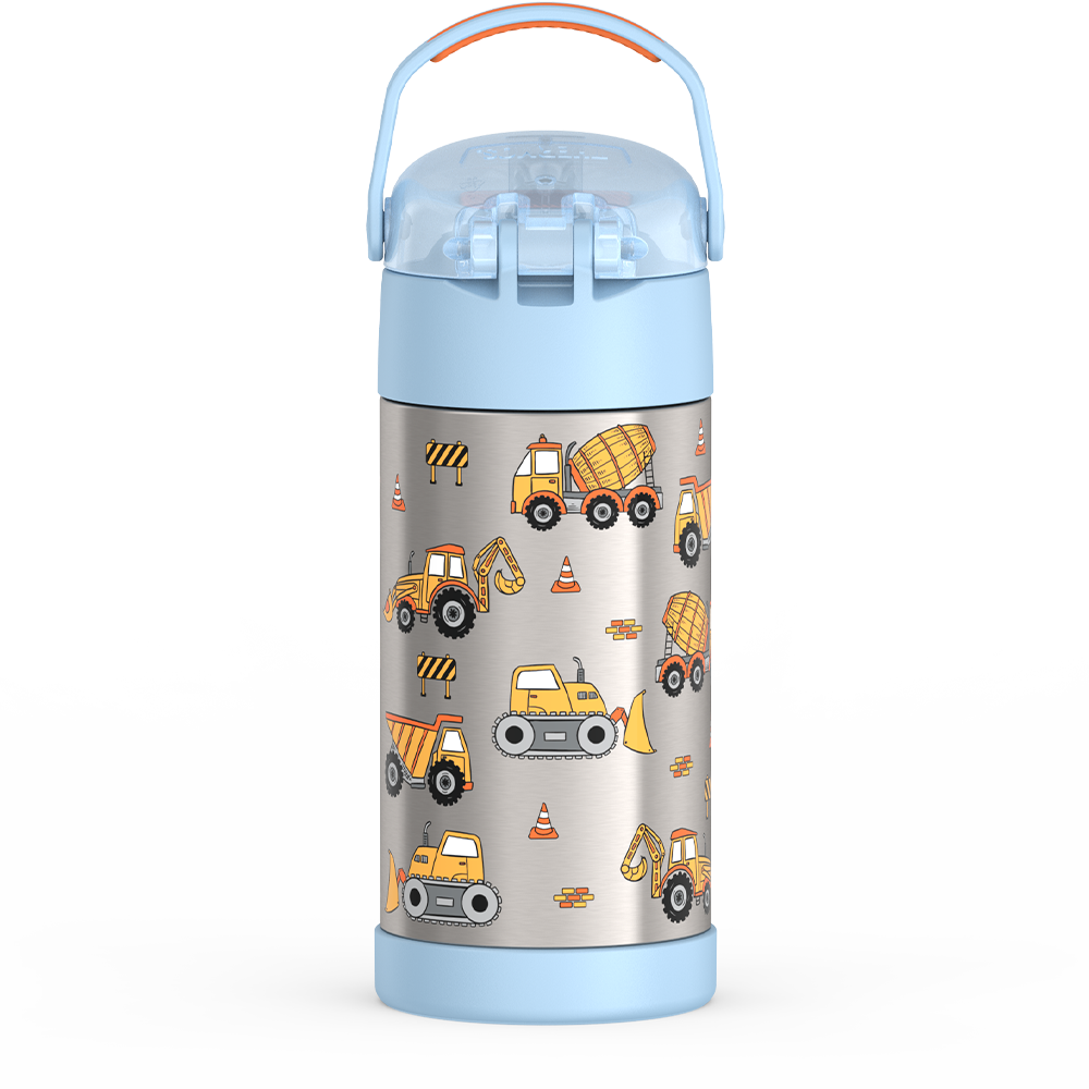 Thermos® 12oz FUNtainer® water bottle in Jungle Kingdom — back view showing handle and base