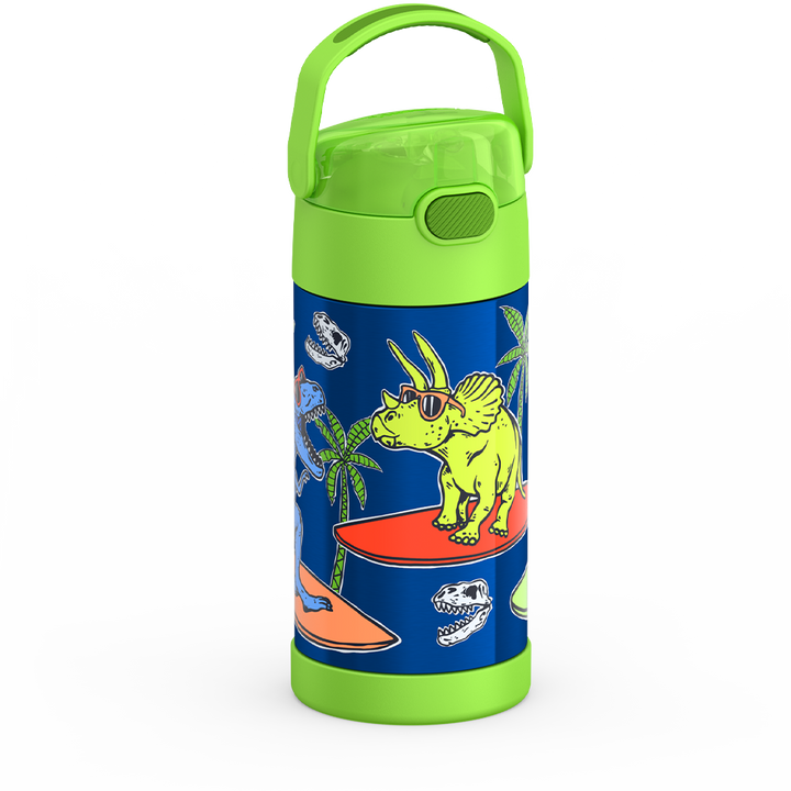 Thermos® 12oz FUNtainer® water bottle in Jungle Kingdom — angled view showing full profile