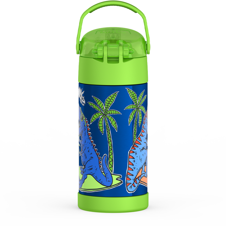 Thermos® 12oz FUNtainer® water bottle in Jungle Kingdom — back view showing handle and base