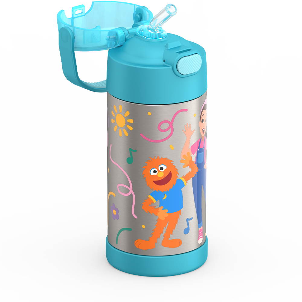 Thermos® 12oz FUNtainer® water bottle in Default Title — close-up of push-button straw lid