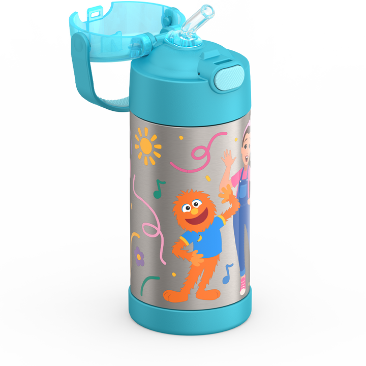 Thermos® 12oz FUNtainer® water bottle in Default Title — close-up of push-button straw lid