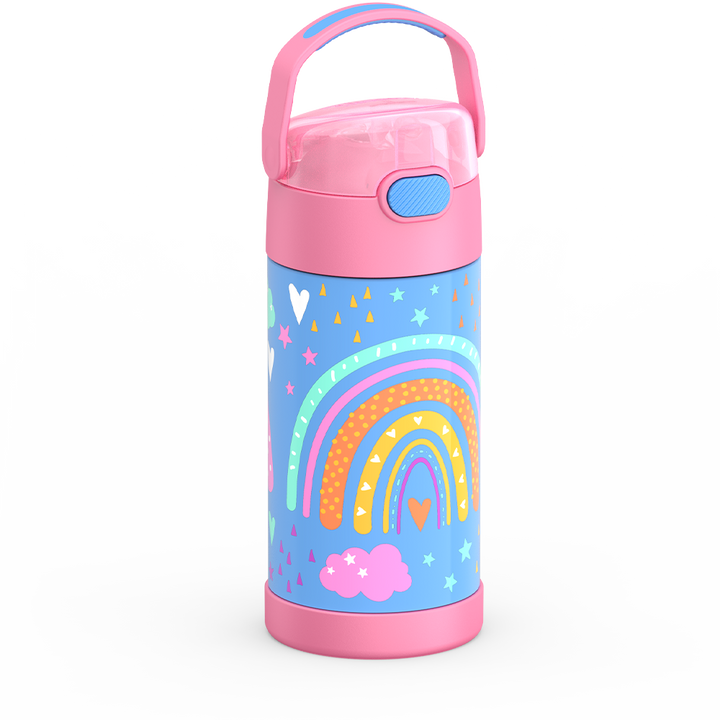 Thermos® 12oz FUNtainer® water bottle in Jungle Kingdom — angled view showing full profile