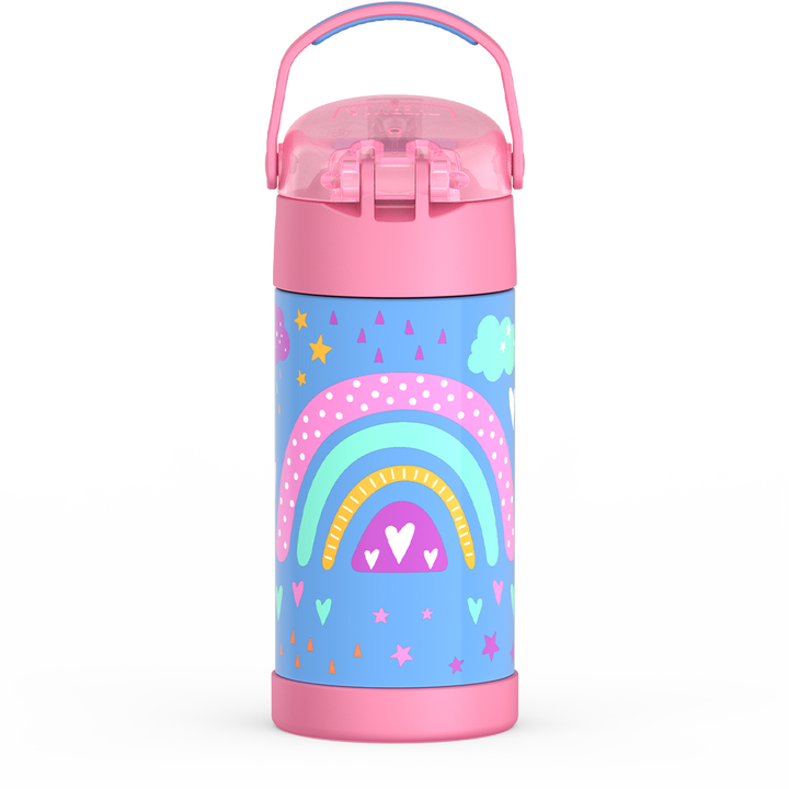 Thermos® 12oz FUNtainer® water bottle in Jungle Kingdom — back view showing handle and base
