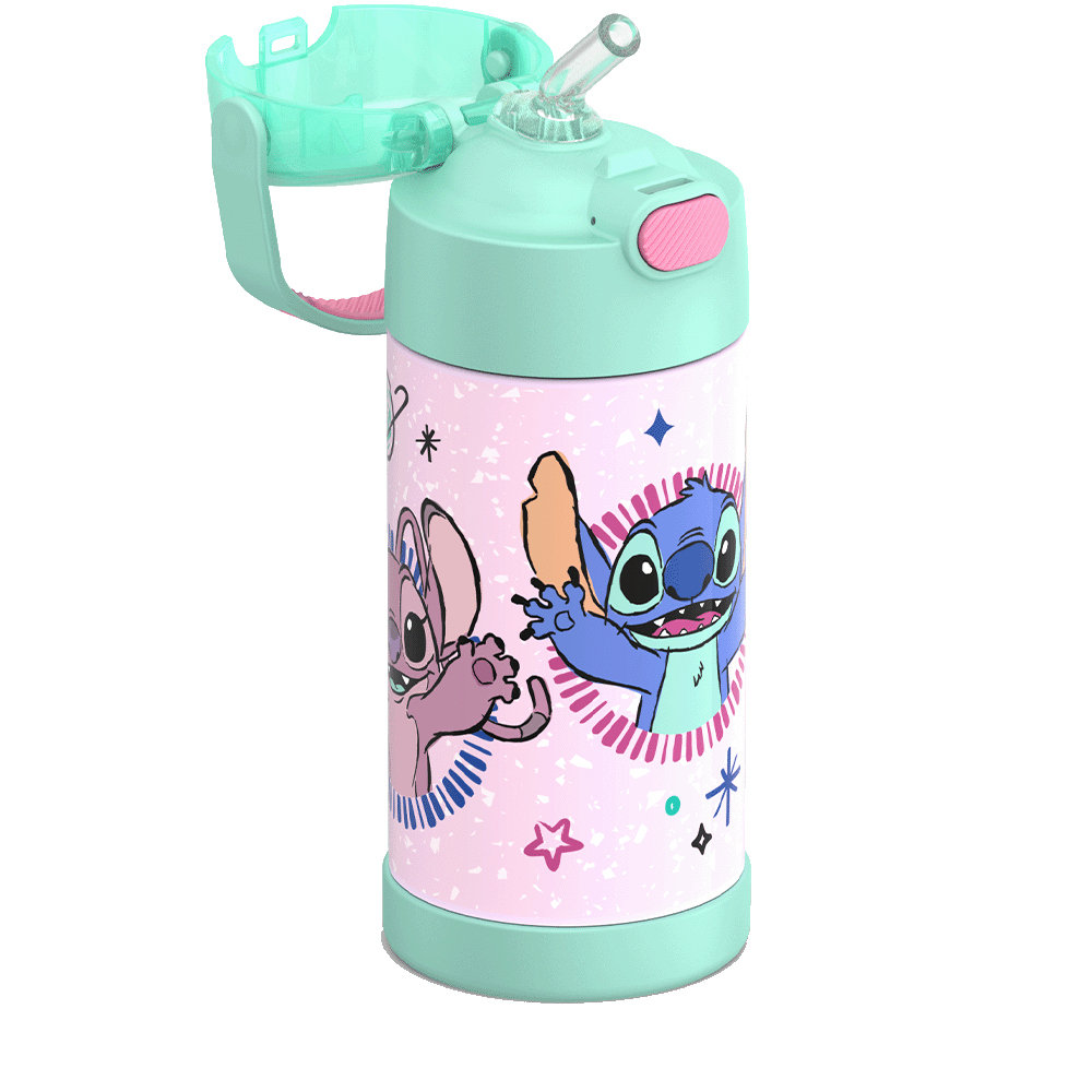 Thermos® 12oz FUNtainer® water bottle in Default Title — close-up of push-button straw lid