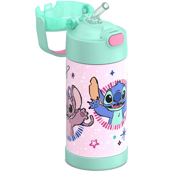 Thermos® 12oz FUNtainer® water bottle in Default Title — close-up of push-button straw lid