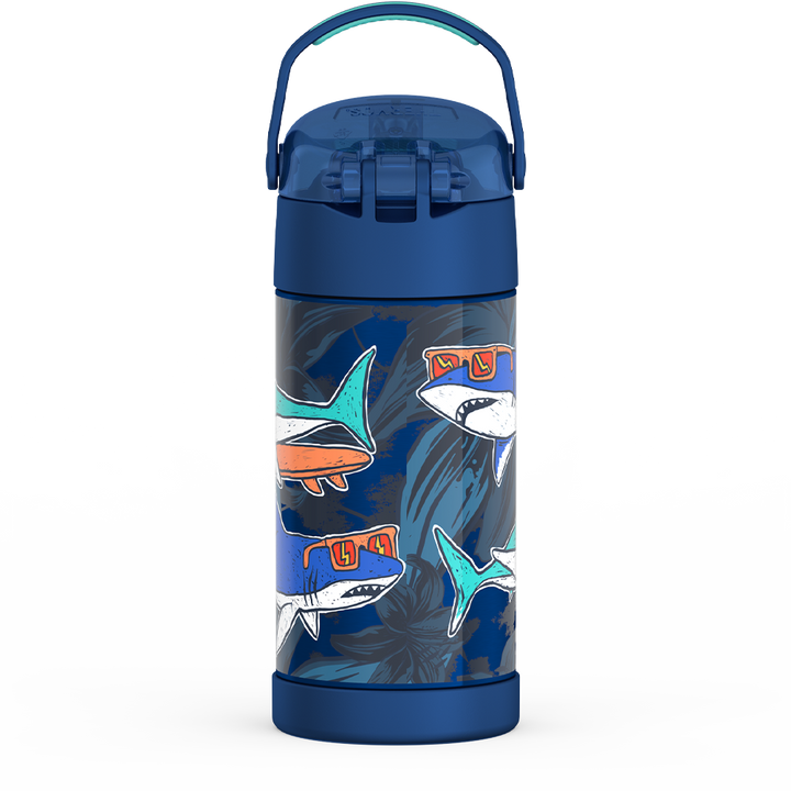 Thermos® 12oz FUNtainer® water bottle in Jungle Kingdom — back view showing handle and base