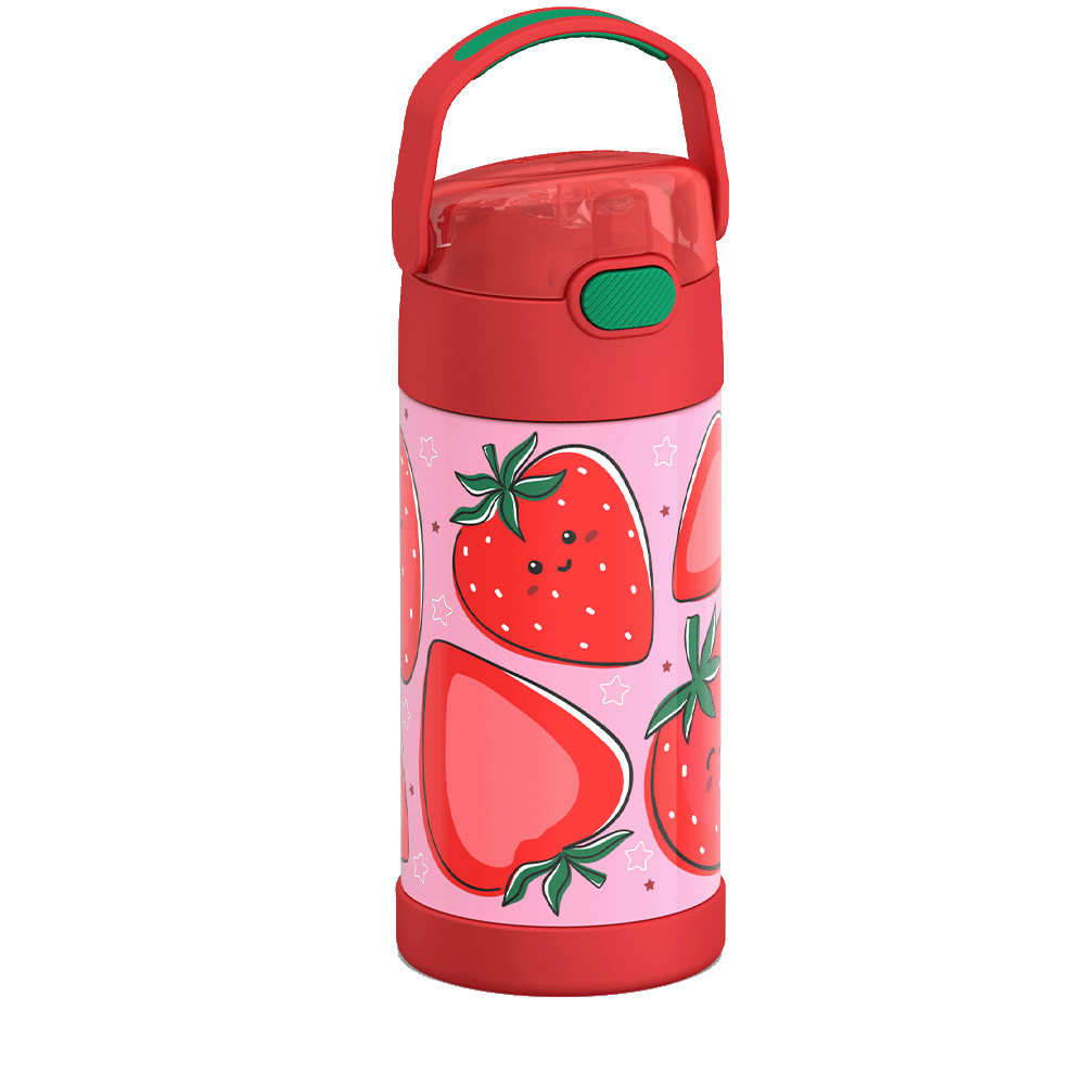 Thermos® 12oz FUNtainer® water bottle in Jungle Kingdom — angled view showing full profile