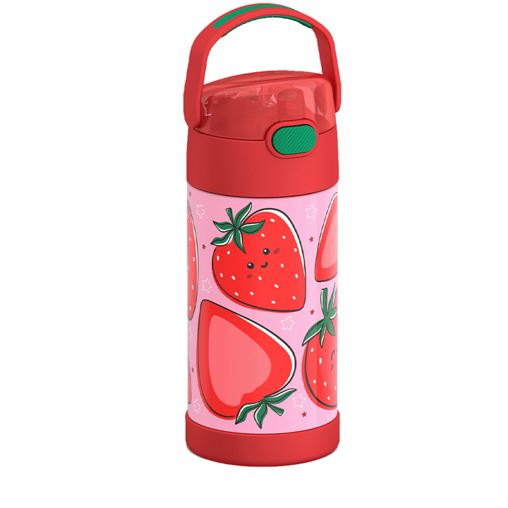 Thermos® 12oz FUNtainer® water bottle in Jungle Kingdom — angled view showing full profile