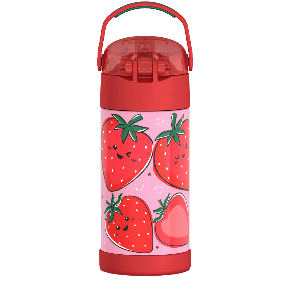 Thermos® 12oz FUNtainer® water bottle in Jungle Kingdom — back view showing handle and base