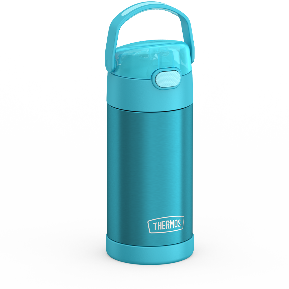 Thermos® 12oz FUNtainer® water bottle in Yellow/Green — angled view showing full profile