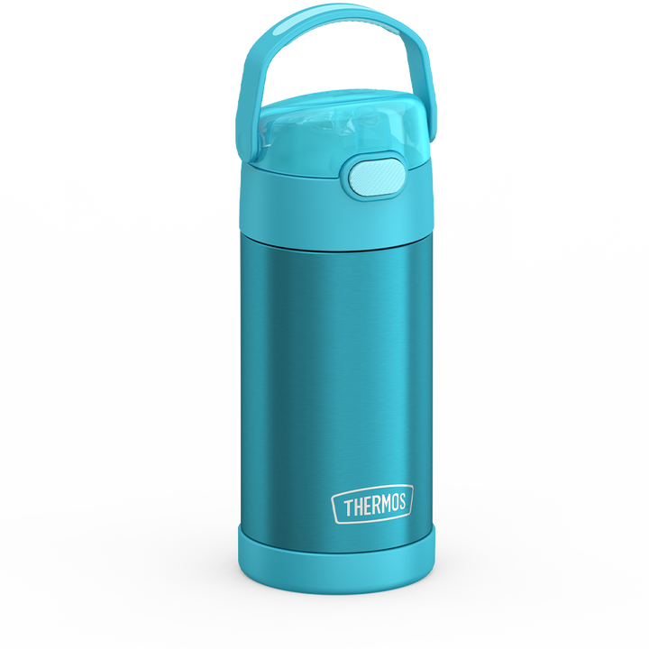 Thermos® 12oz FUNtainer® water bottle in Yellow/Green — angled view showing full profile