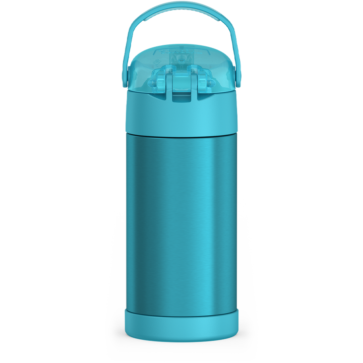 Thermos® 12oz FUNtainer® water bottle in Yellow/Green — back view showing handle and base