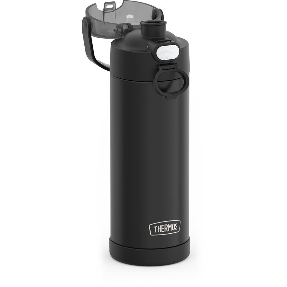 Thermos® 16oz FUNtainer® water bottle in Lightning Bolt Girl — close-up of push-button spout lid