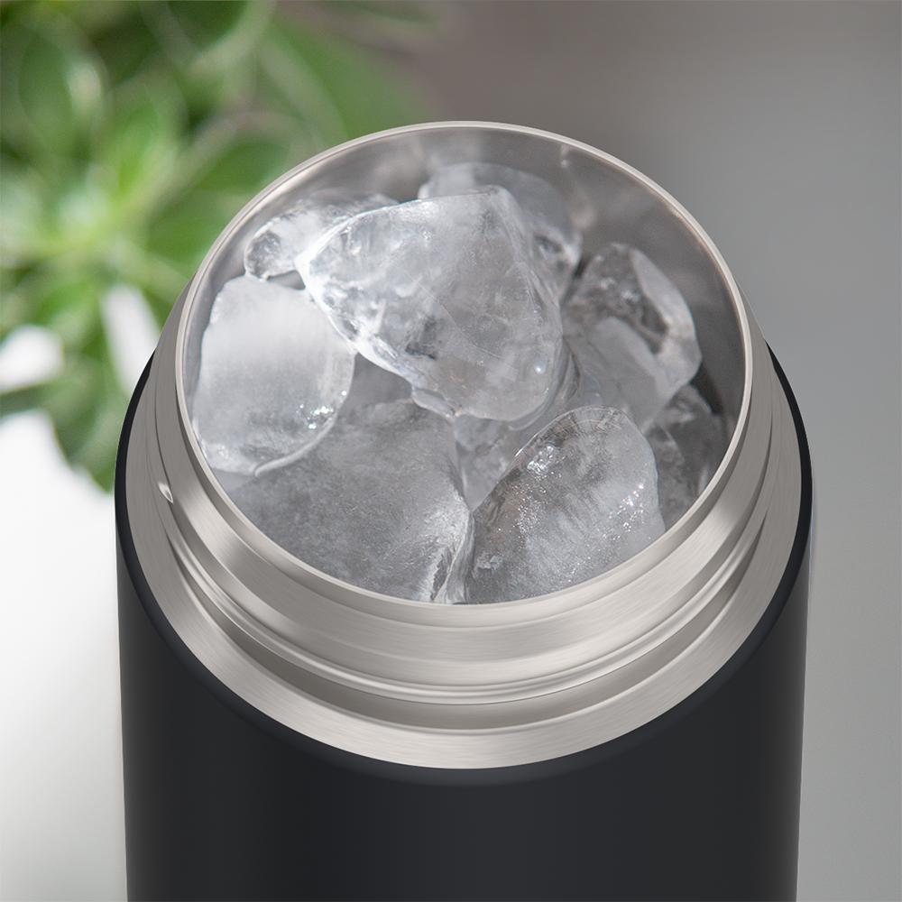 Thermos® 16oz FUNtainer® water bottle in Lightning Bolt Girl — shown filled with ice, demonstrating insulation