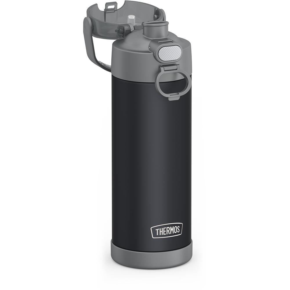 Thermos® 16oz FUNtainer® water bottle in Lightning Bolt Girl — close-up of push-button spout lid