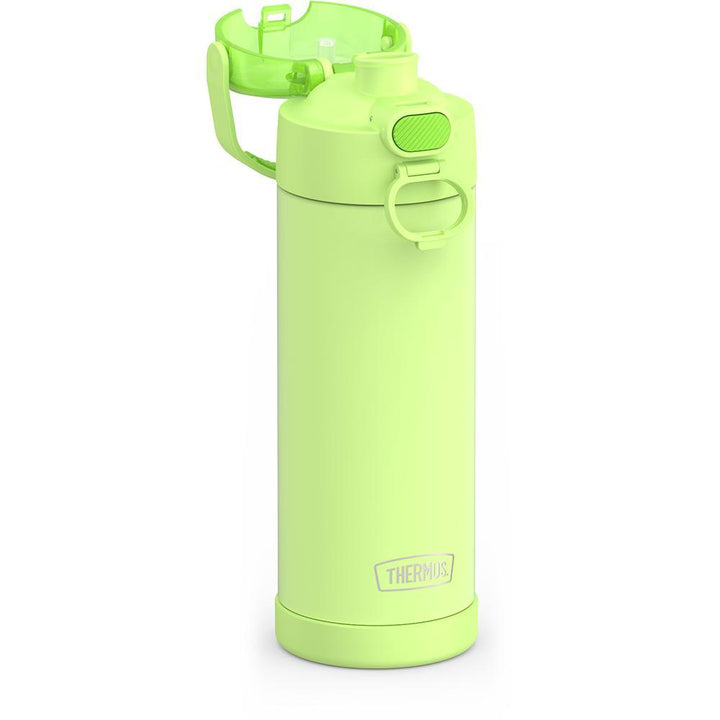 Thermos® 16oz FUNtainer® water bottle in Lightning Bolt Girl — close-up of push-button spout lid