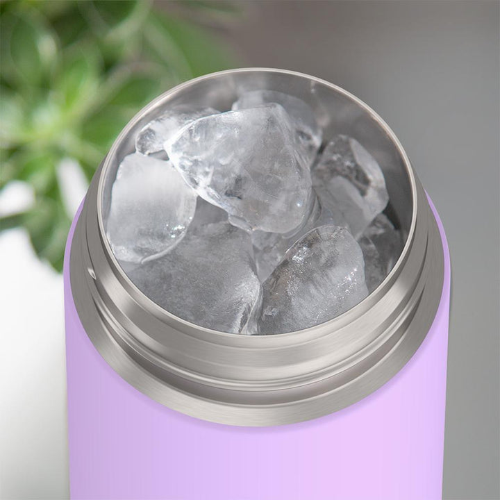 Thermos® 16oz FUNtainer® water bottle in Lightning Bolt Girl — shown filled with ice, demonstrating insulation