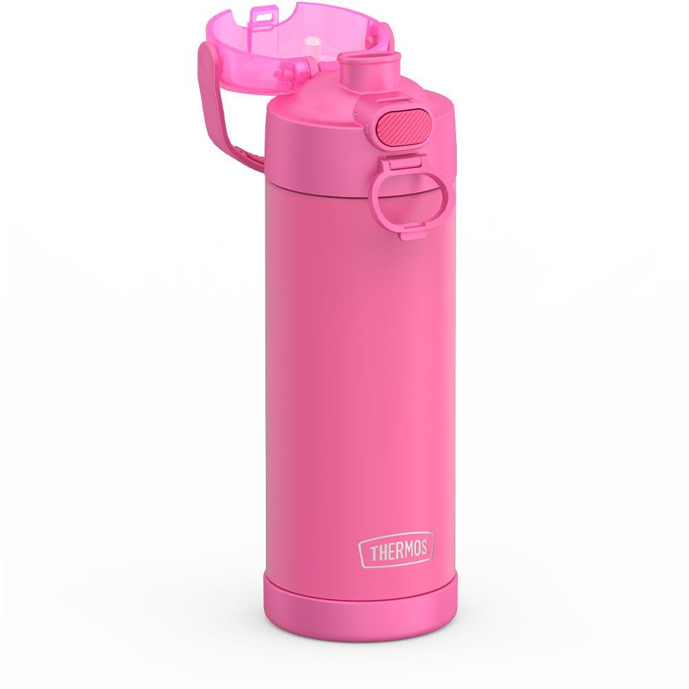 Thermos® 16oz FUNtainer® water bottle in Lightning Bolt Girl — close-up of push-button spout lid