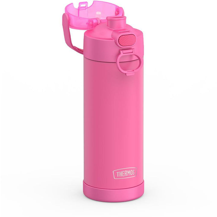 Thermos® 16oz FUNtainer® water bottle in Lightning Bolt Girl — close-up of push-button spout lid