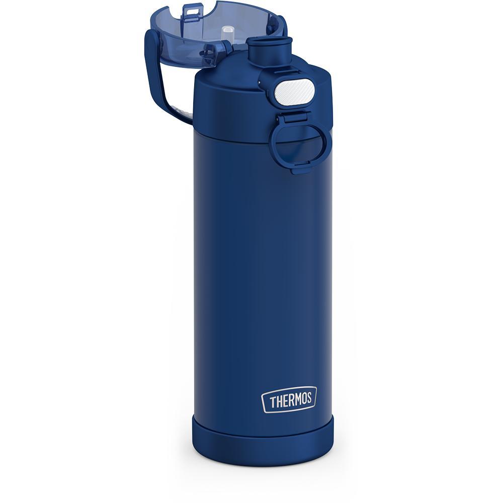 Thermos® 16oz FUNtainer® water bottle in Lightning Bolt Girl — close-up of push-button spout lid