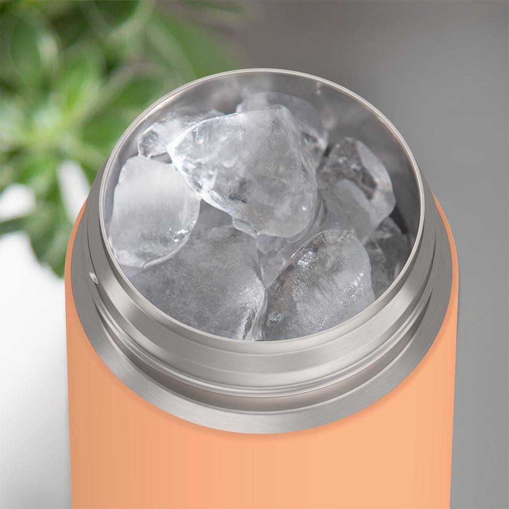 Thermos® 16oz FUNtainer® water bottle in Lightning Bolt Girl — shown filled with ice, demonstrating insulation