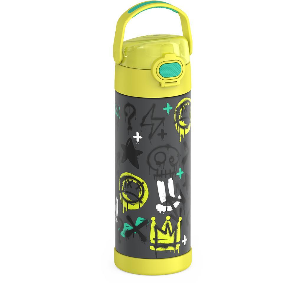 Thermos® 16oz FUNtainer® water bottle in Lightning Bolt Girl — angled view showing full profile