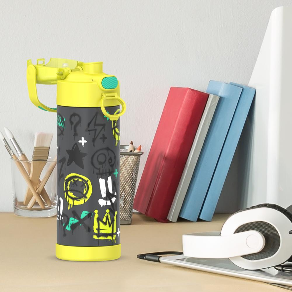 Thermos® 16oz FUNtainer® water bottle in Lightning Bolt Girl — lifestyle photo in use