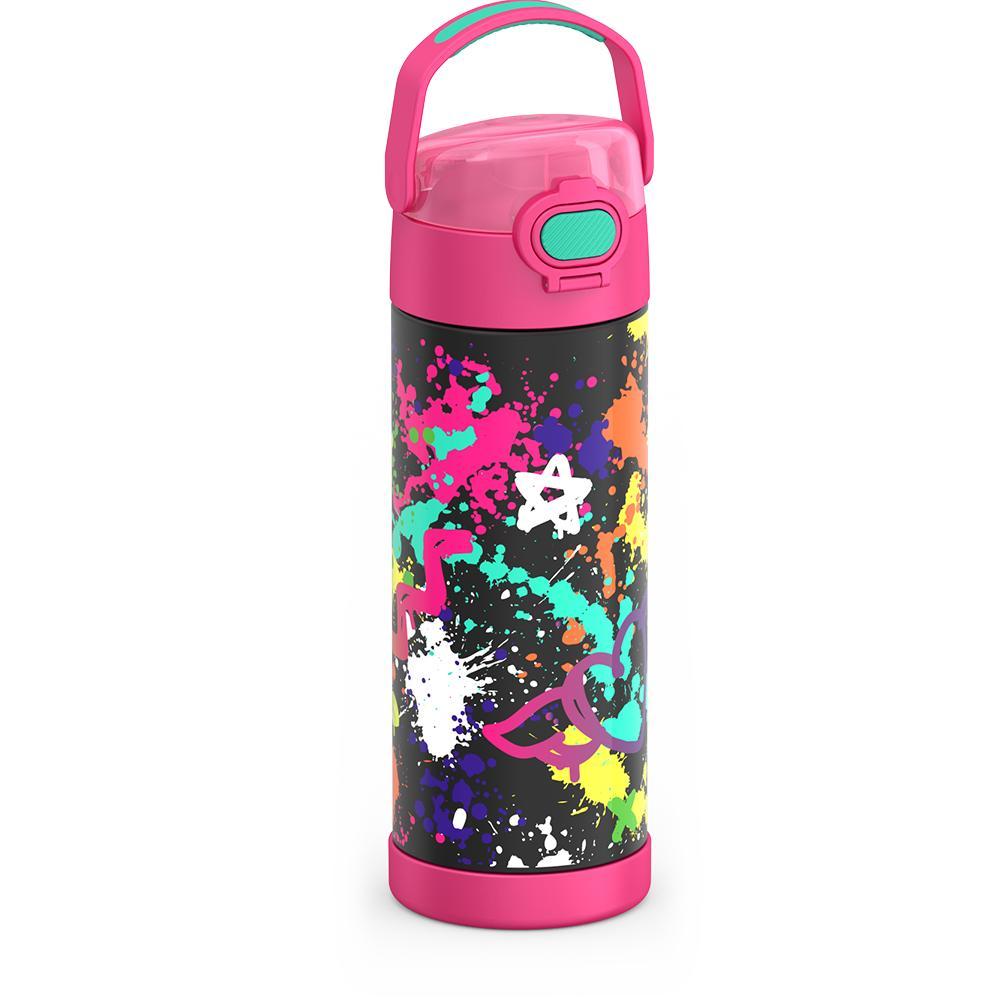 Thermos® 16oz FUNtainer® water bottle in Lightning Bolt Girl — angled view showing full profile