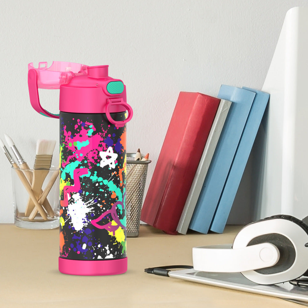 Thermos® 16oz FUNtainer® water bottle in Lightning Bolt Girl — lifestyle photo in use
