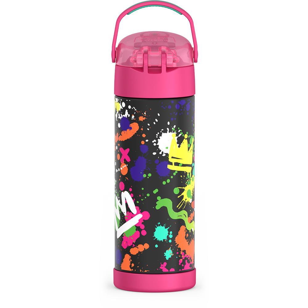 Thermos® 16oz FUNtainer® water bottle in Lightning Bolt Girl — back view showing handle and base