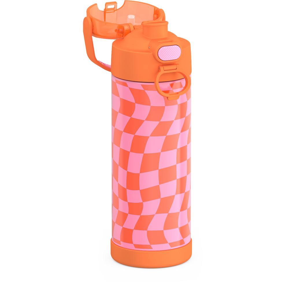 Thermos® 16oz FUNtainer® water bottle in Lightning Bolt Girl — close-up of push-button spout lid