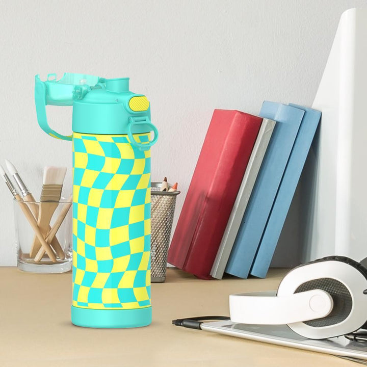 Thermos® 16oz FUNtainer® water bottle in Lightning Bolt Girl — lifestyle photo in use