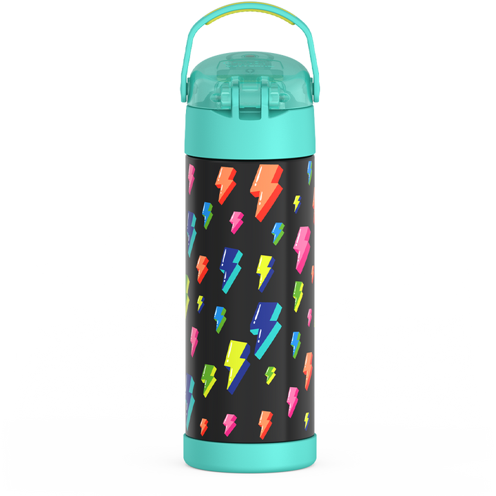 Thermos® 16oz FUNtainer® water bottle in Lightning Bolt Girl — back view showing handle and base
