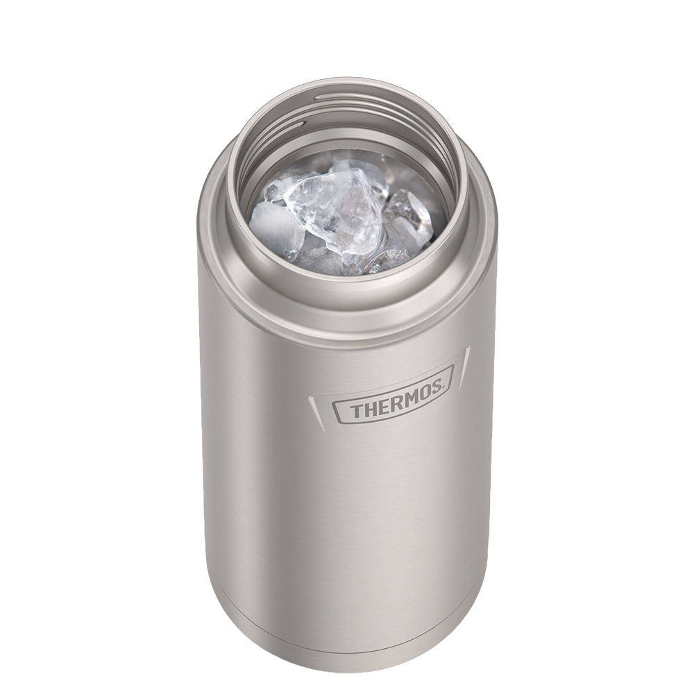 Thermos® 32oz Icon™ water bottle in Sunset Pink — shown filled with ice, demonstrating insulation