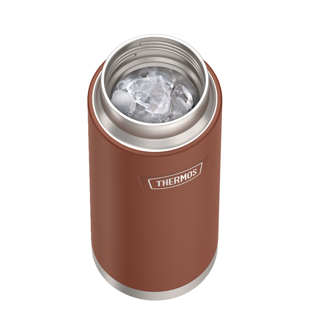 Thermos® 32oz Icon™ water bottle in Sunset Pink — shown filled with ice, demonstrating insulation