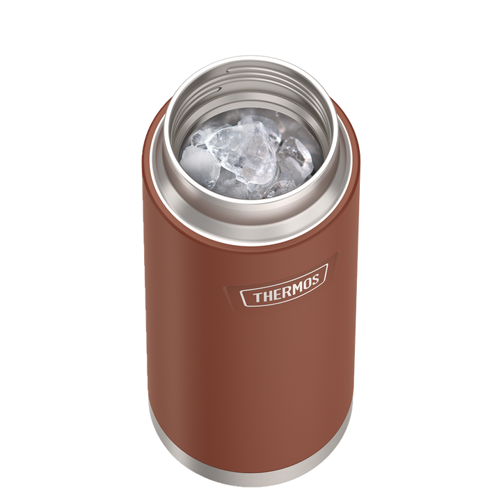 Thermos® 32oz Icon™ water bottle in Sunset Pink — shown filled with ice, demonstrating insulation