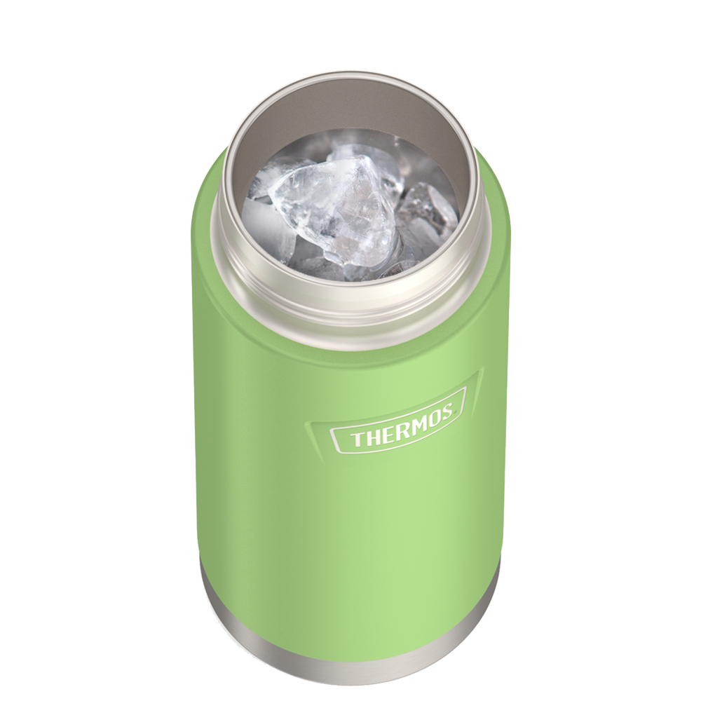 Thermos® 18oz Icon™ water bottle in Matte Stainless Steel — shown filled with ice, demonstrating insulation