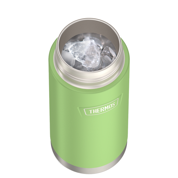 Thermos® 18oz Icon™ water bottle in Matte Stainless Steel — shown filled with ice, demonstrating insulation