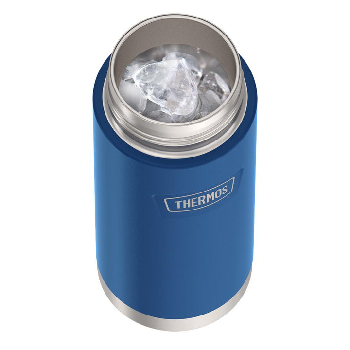 Thermos® 18oz Icon™ water bottle in Teal — shown filled with ice, demonstrating insulation