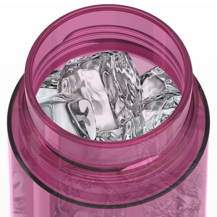 Thermos® 22oz Thermos® water bottle in Burgundy W/Black Lid — shown filled with ice, demonstrating insulation